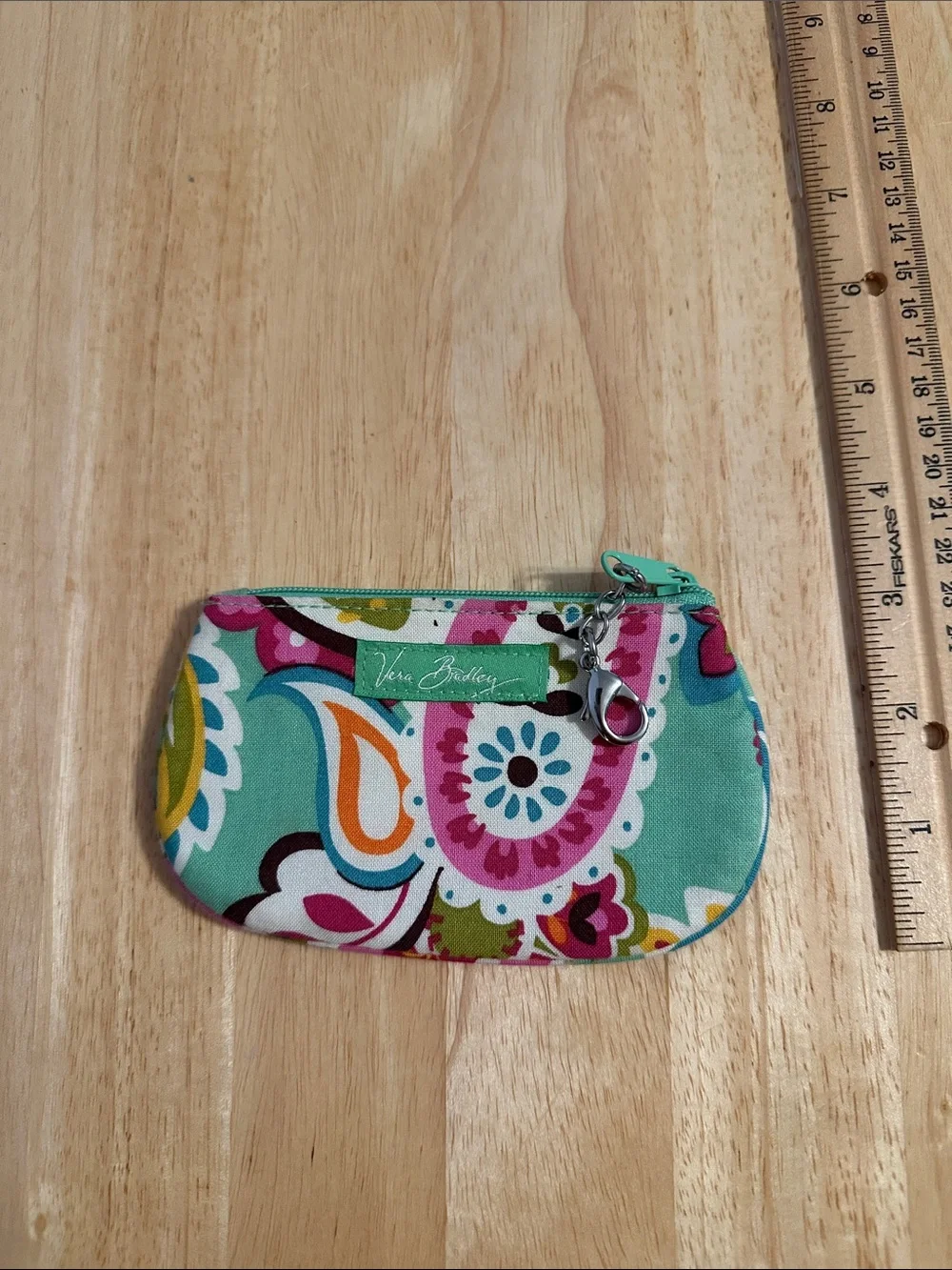 Vera Bradley Teal Floral Card Pouch with Key Clip